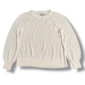LOFT Ivory Chunky Knit Sweater Women’s‎ Large Cotton Blend Raglan NWT